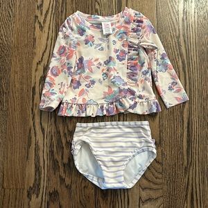 Rufflebutts Ruffled Long Sleeve Rash Guard 2-Piece